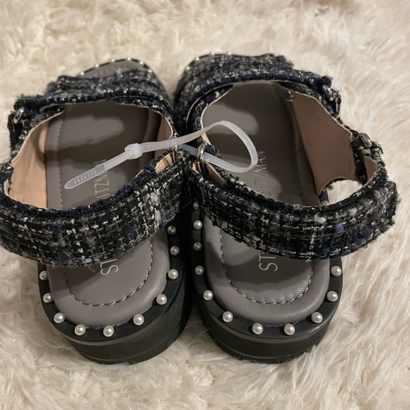 Stuart Weitzman Zoe Lift Embellished Tweed Sandals - Picture 3 of 5